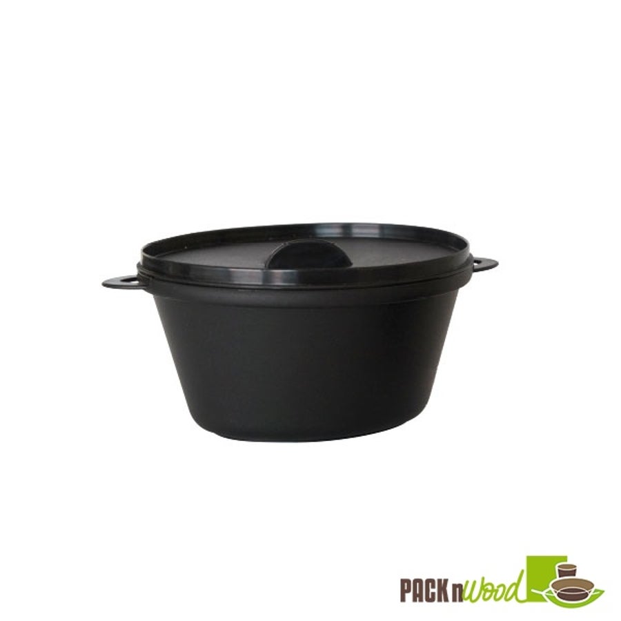 Dishes, Cocotte, 2.5 Ounce - 2.75 x 2.1 x 1.5 Inch, Plastic, Black, with Handles & Lid, for Casseroles & Sides, 2.5 Ounce,20 - 10 COUNT