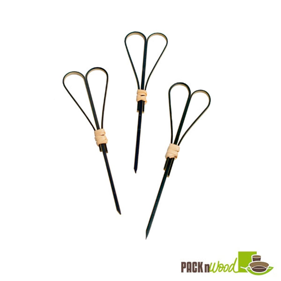Skewer, Fosty, 3.9 Inch, Bamboo, Black, with Looped Heart Design, Biodegradable, 3.9 Linear Inch,20 - 100 COUNT