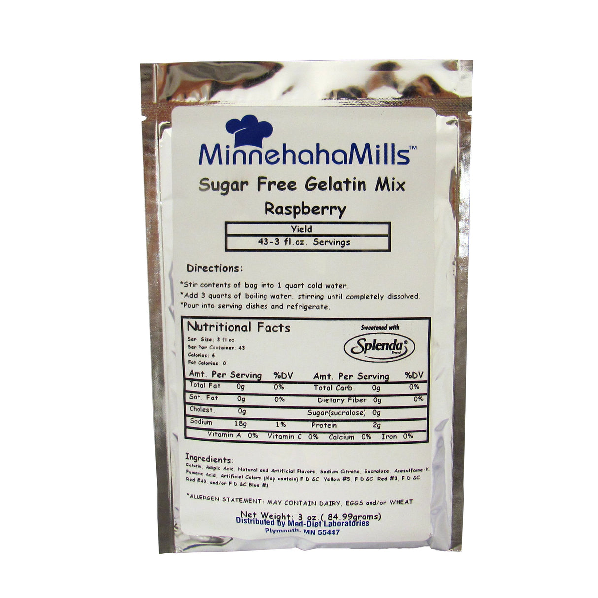 Mix, Gelatin, Raspberry, Sugar-Free, Shelf-Stable,12 - 3 OUNCE