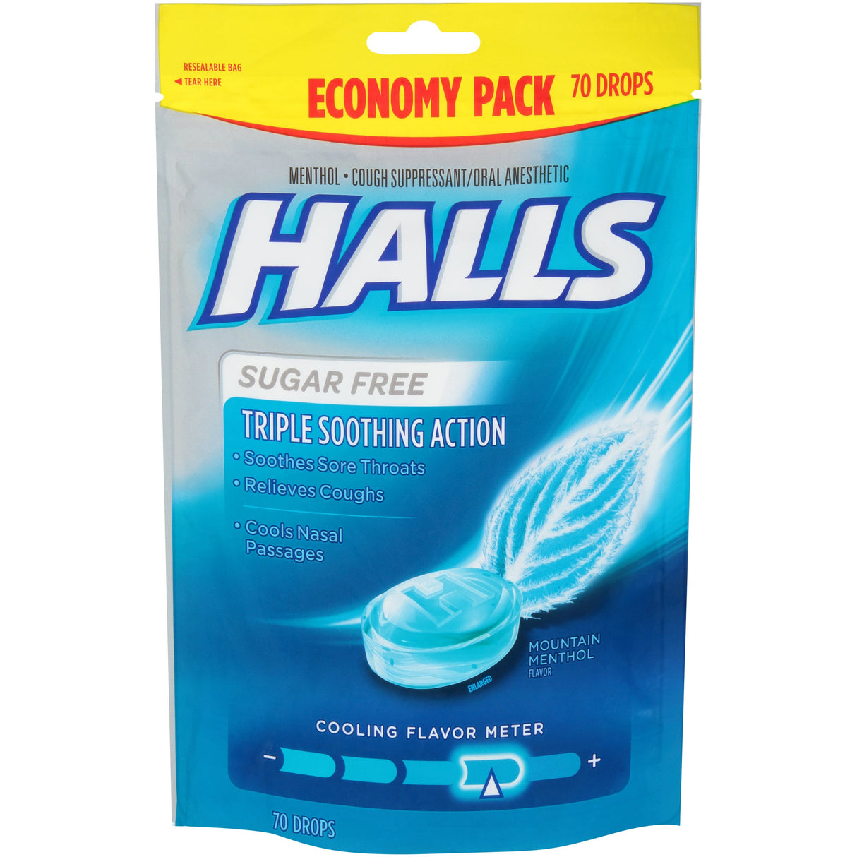 Throat Drops, Cough Supressant, Triple Soothing Action, Sugar-Free, Economy Bag,12 - 70 COUNT