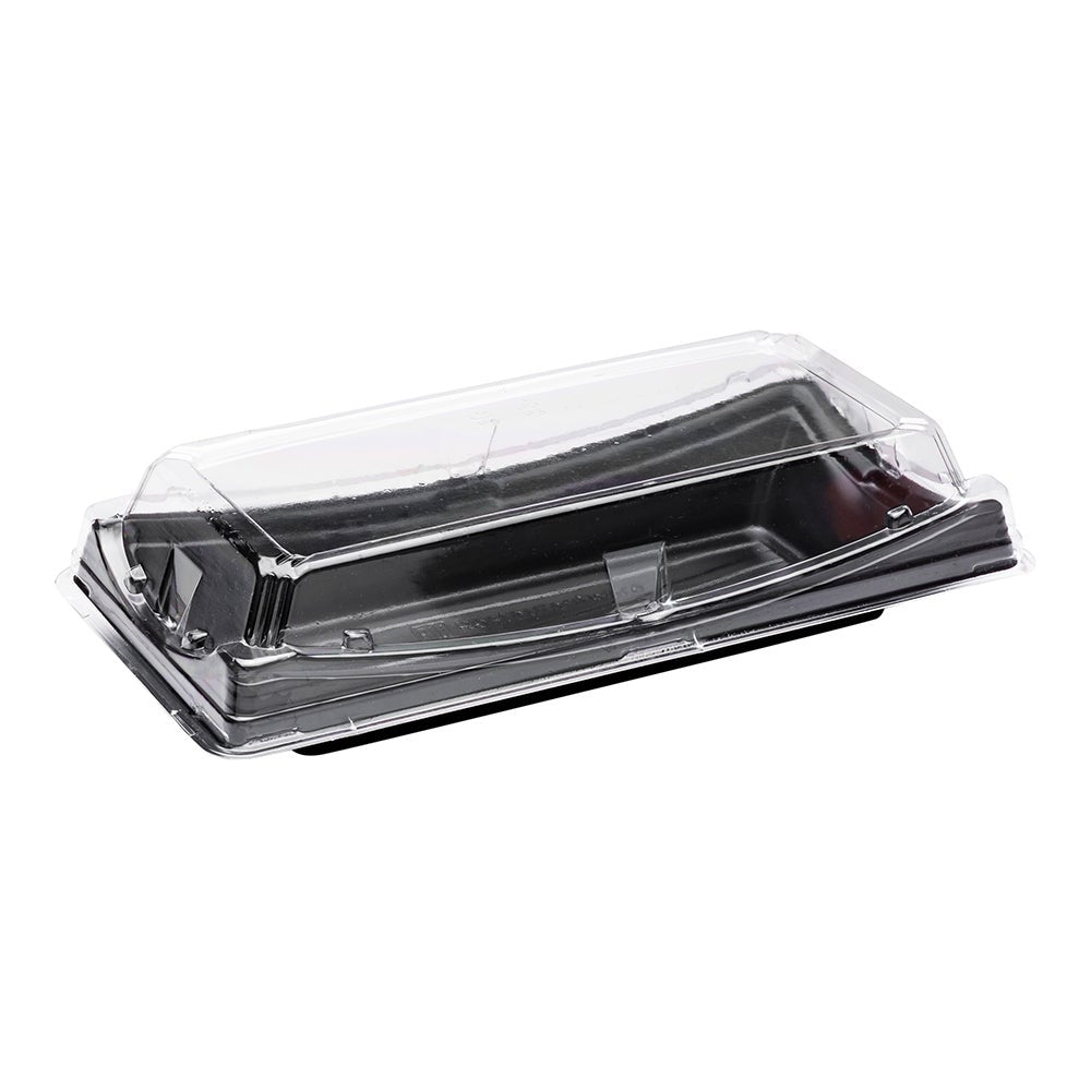 Containers, Take Out, Roku 9.75 x 4.75 x 2 Inch, Plastic, Black, Rectangular, with Clear Lid,1 - 100 COUNT