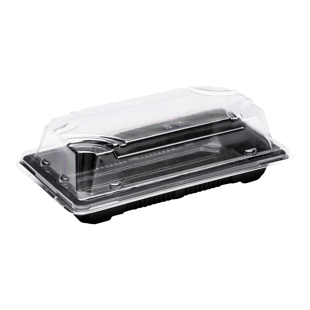 Trays, Sushi, Roku 6.75 x 3.75 x 2 Inch, Plastic, Black, Rectangular, with Clear Lid,1 - 100 COUNT