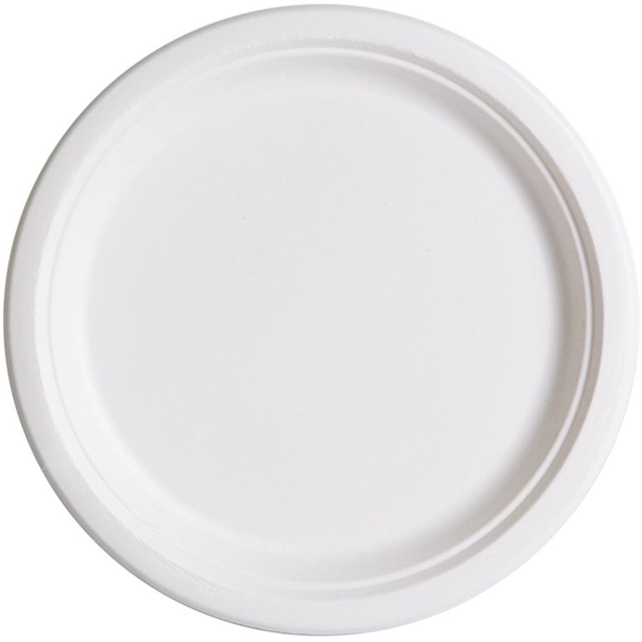 Plates, 10 Inch, Bagasse, White, Renewable & Compostable, 10 Linear Inch,10 - 50 COUNT