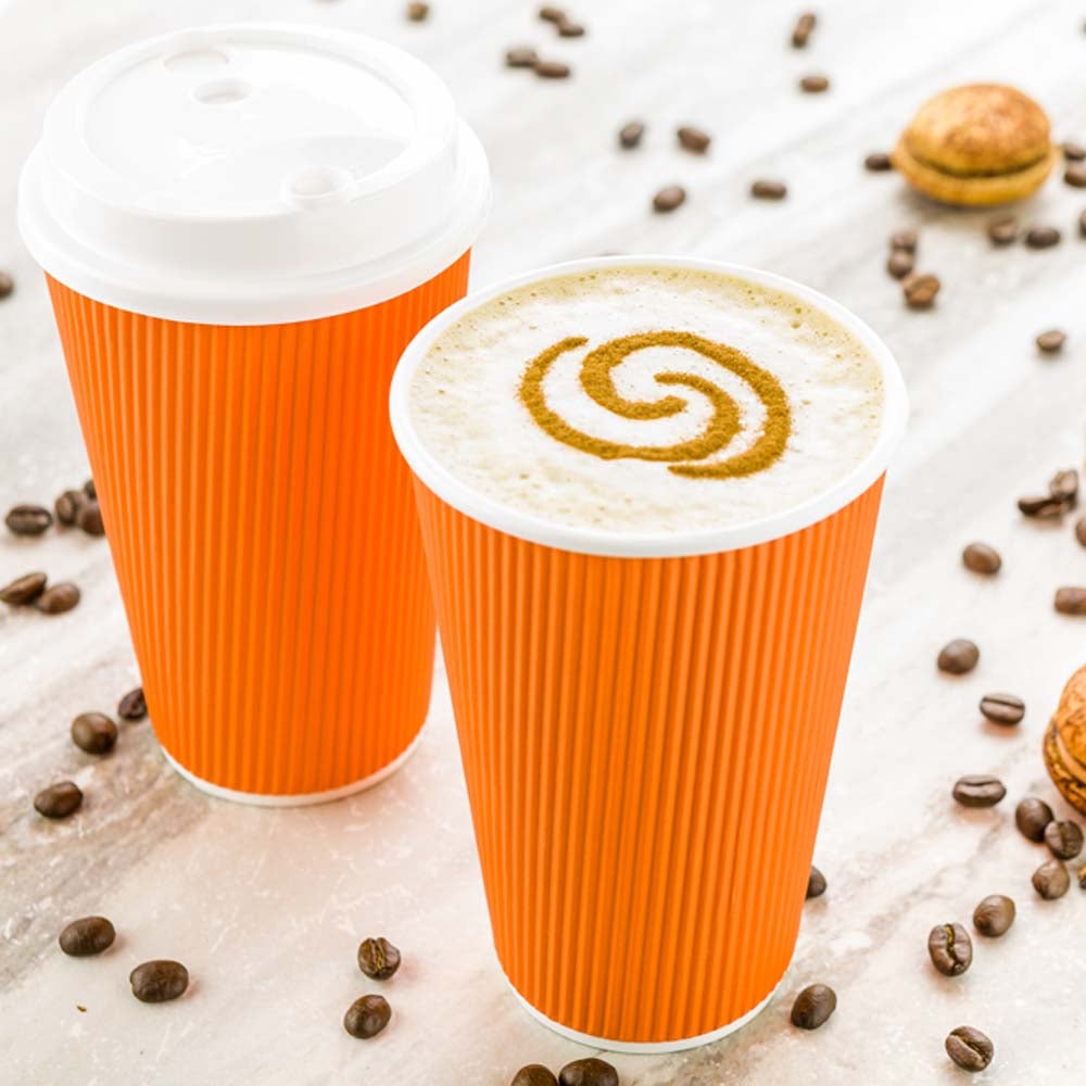 Cups, Coffee, 16 Ounce, Paper, Tangerine Orange, Ripple Wall, 3.50 x 3.50 x 5.50 Inch,20 - 25 COUNT
