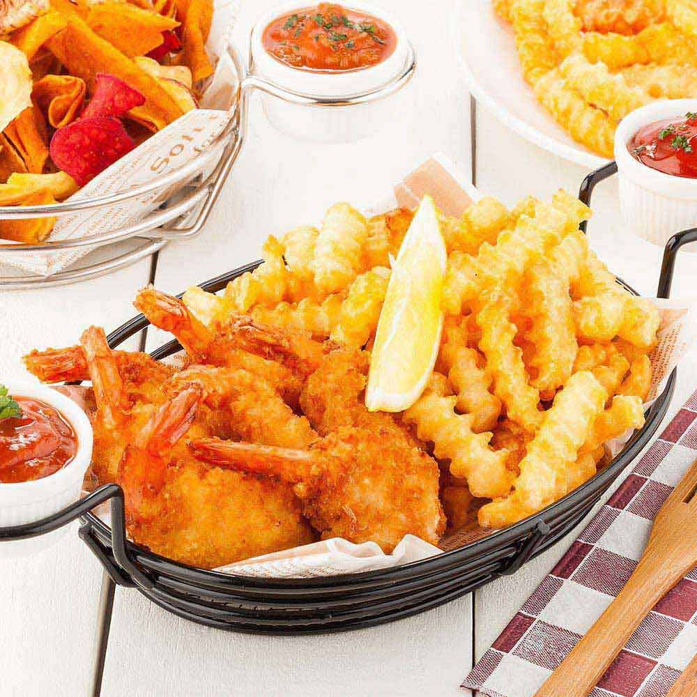 Basket, Entree, 8 x 6 x 2.2 Inch, Oval, Cast Iron, Black, with 2 Sauce Cup Holders, 8 Linear Inch,1 - 1 COUNT