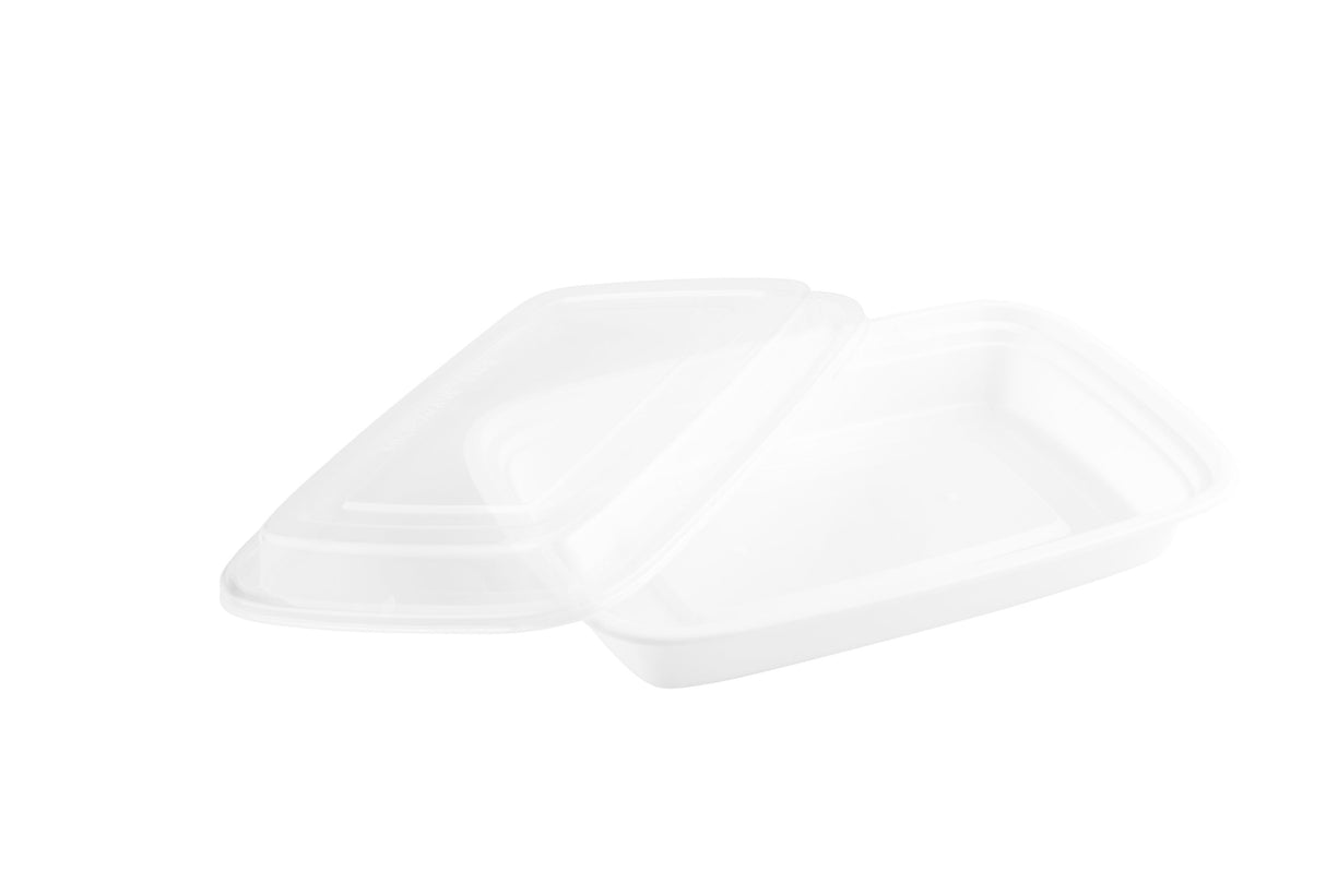 Containers, Take-Out, 16 Ounce 7.7 x 5.5 x 1.5 Inch, Microwaveable Plastic, White, Rectangular, with Clear Lid, Polypropylene,1 - 100 COUNT