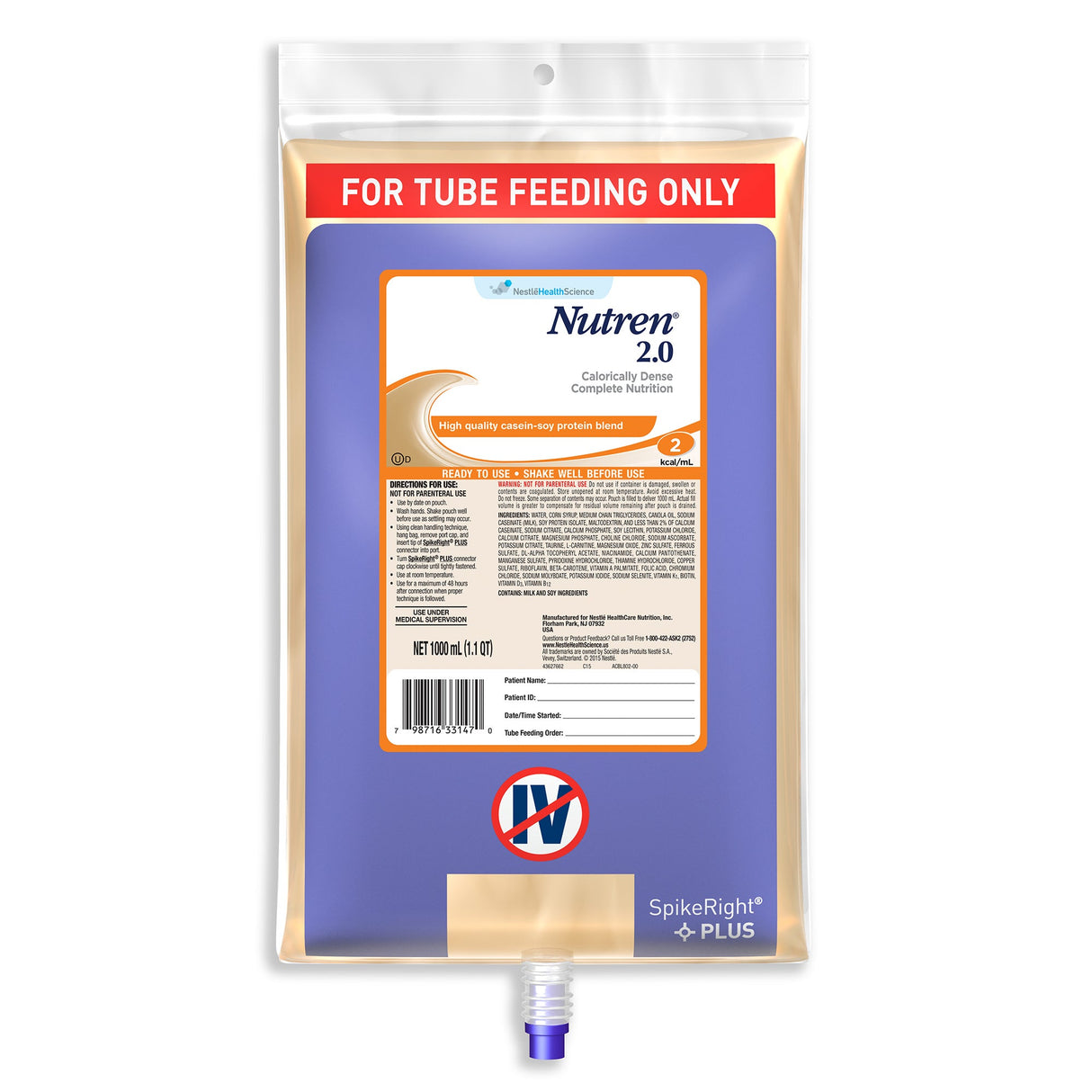 Supplements, Feeding Tube Formula, Nutren 2.0, Ready to Use,6 - 33.8 FLUID