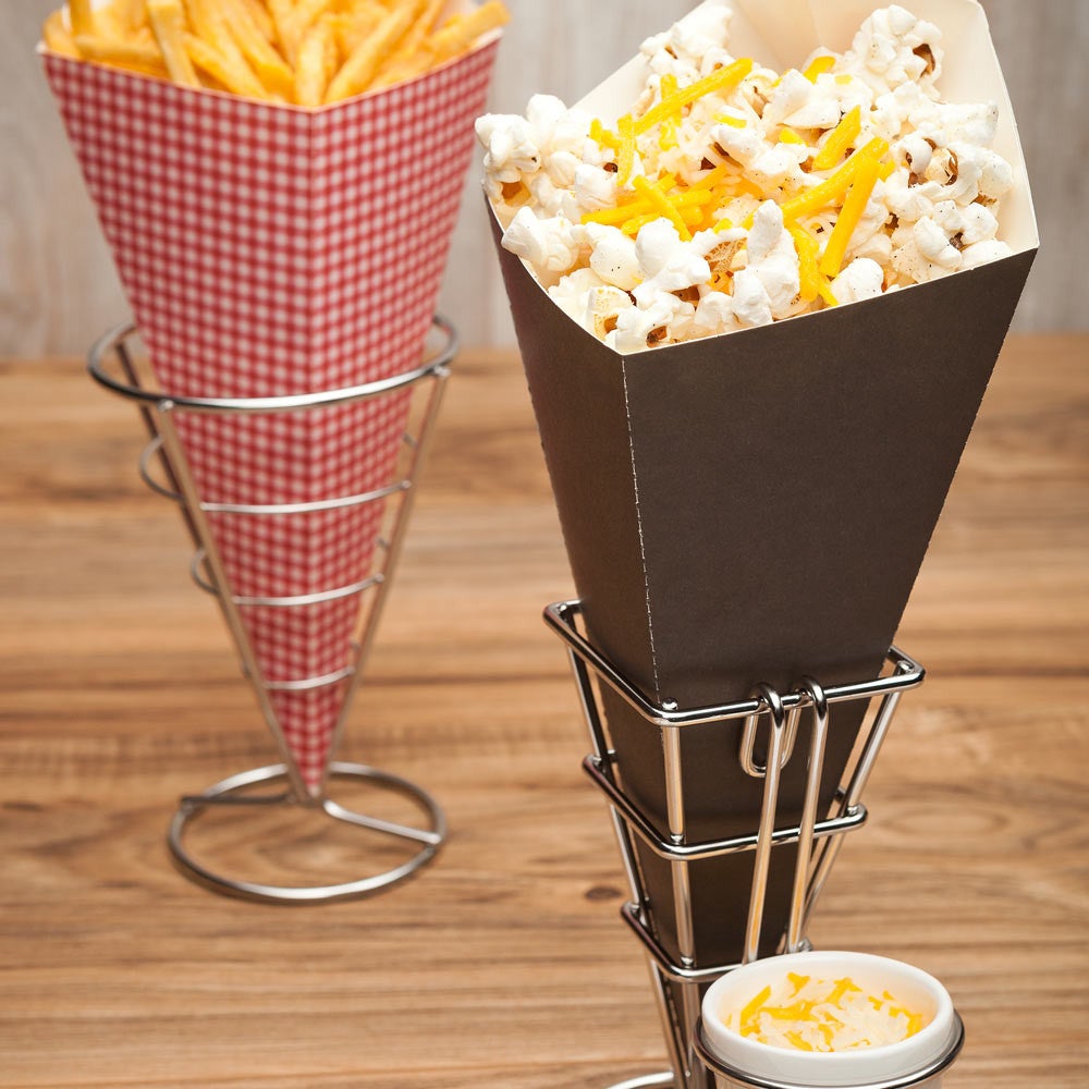 Containers, Food, 11.5 Inch, Paper, Black, Cone, with Dipping Pocket, 11.5 Linear Inch,1 - 100 COUNT