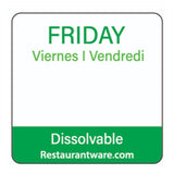 Label, Friday Food Rotation, 1 x 1 Inch, Dissolvable, Green, Trilingual,1 - 500 COUNT