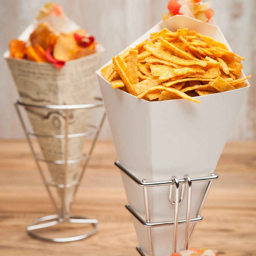 Containers, Food, 10 Inch, Paper, White, Cone, with Dipping Pocket, 10 Linear Inch,1 - 100 COUNT