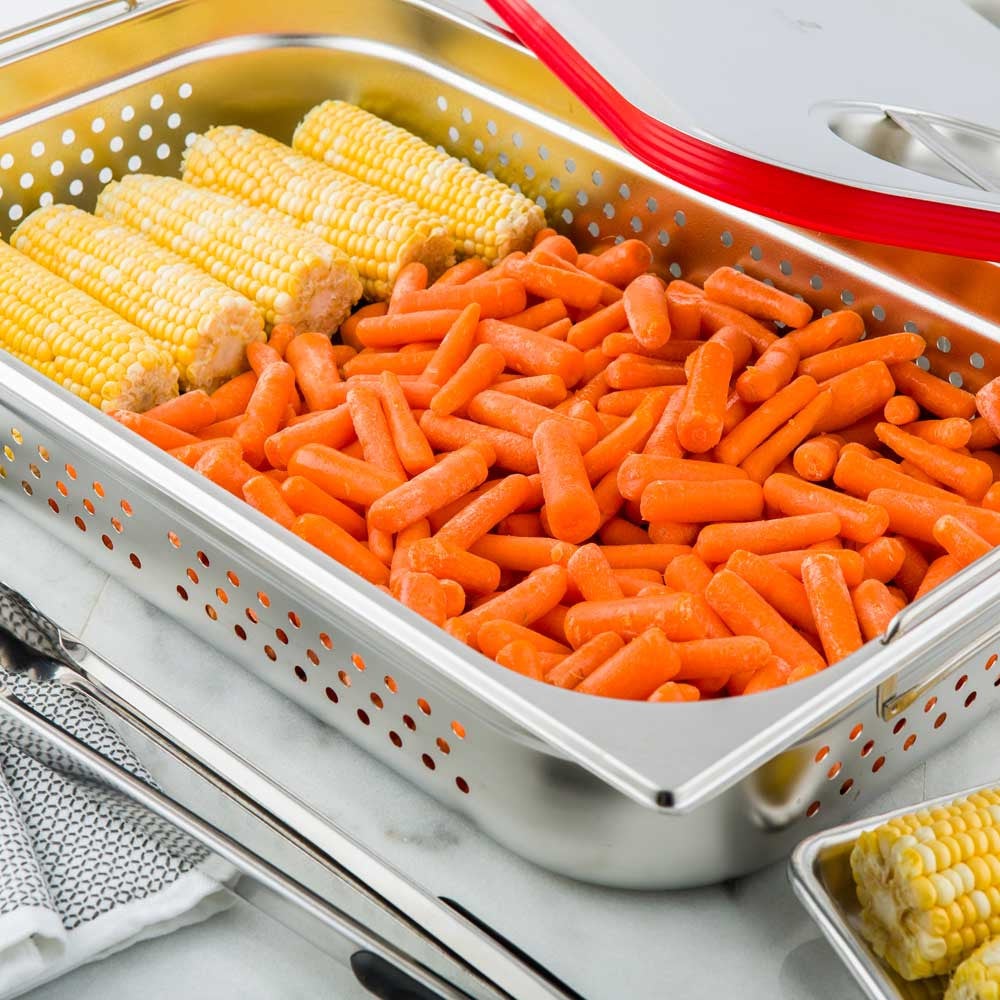 Pan, Steam Table, Full-Size, Stainless Steel, with 4 Inch Collapsible Handles, Perforated Anti Jam,1 - 1 COUNT