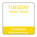 Label, Tuesday Food Rotation, 1 x 1 Inch, Dissolvable, Yellow, Trilingual,1 - 500 COUNT