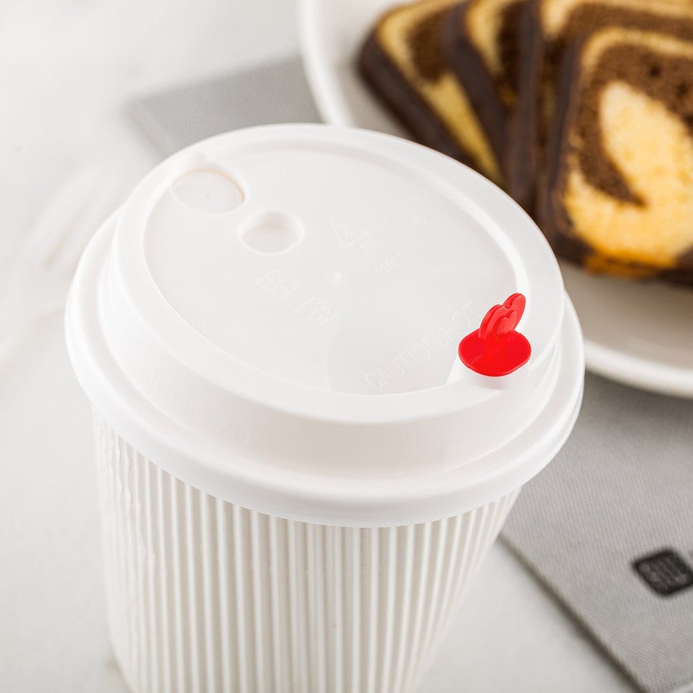 Lids, Flat, Plastic, White with Red Heart Plug, for 8/12/16 Ounce Cups,1 - 500 COUNT