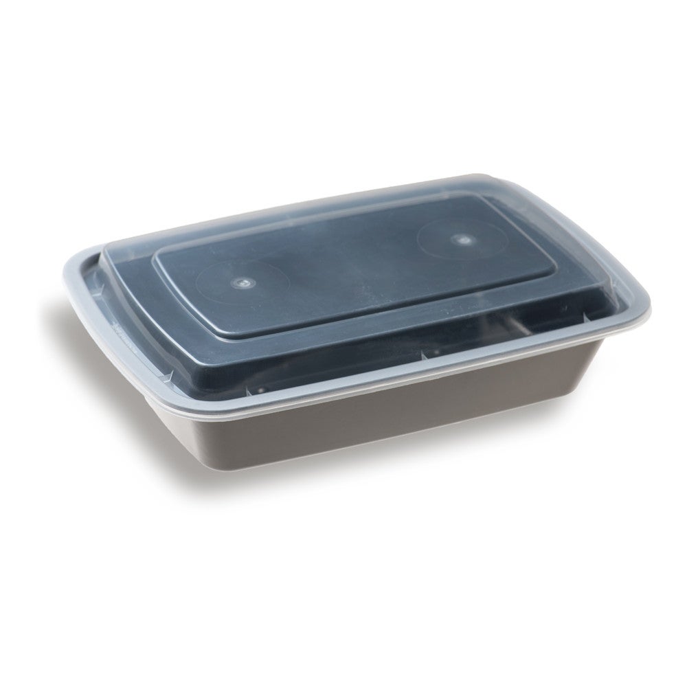 Container, Take-Out, 16 Ounce 7.7 x 5.5 x 1.5 Inch, Microwaveable Plastic, Black, Rectangle, with Lid, Polypropylene,1 - 100 COUNT