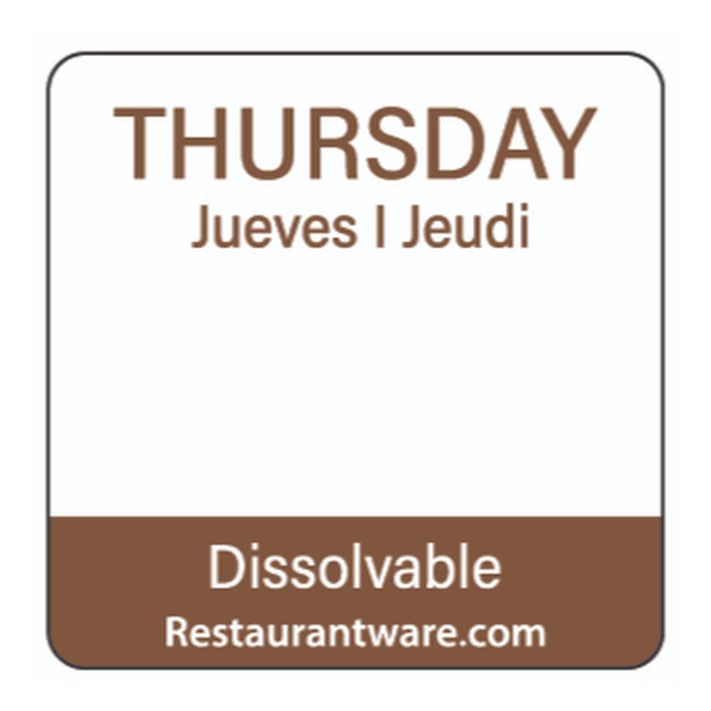 Label, Thursday Food Rotation, 1 x 1 Inch, Dissolvable, Brown, Trilingual,1 - 500 COUNT