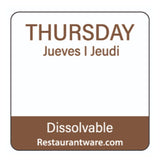 Label, Thursday Food Rotation, 1 x 1 Inch, Dissolvable, Brown, Trilingual,1 - 500 COUNT