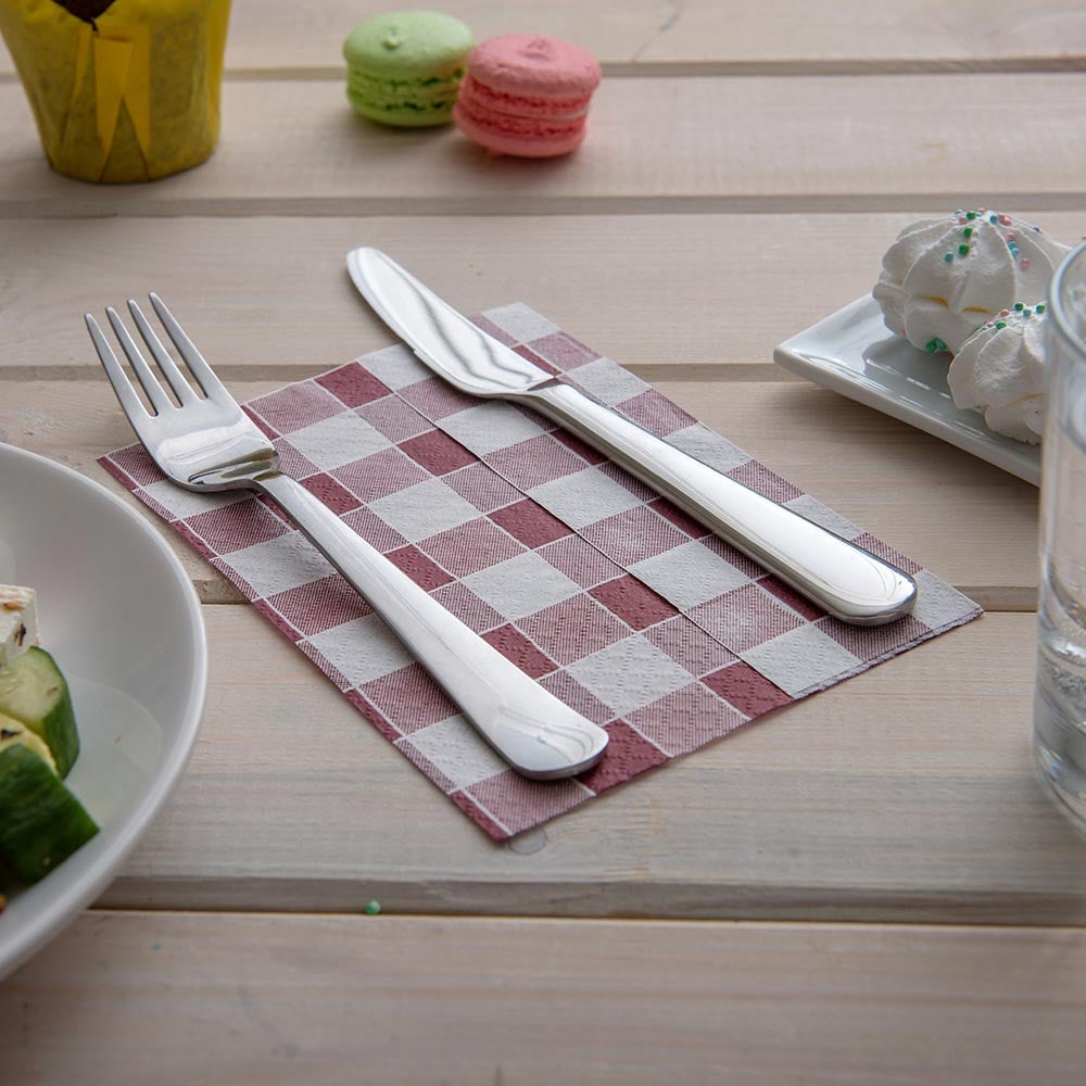 Napkins, 1 Ply, Picnic Print, Bordeaux, 7 x 13.5 Inch,1 - 100 COUNT