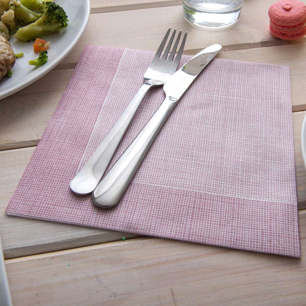 Napkins, Luxenap Air Laid Dinner, White with Burgundy Threads, 16 x 16 Inch, 16 Linear Inch,1 - 25 COUNT