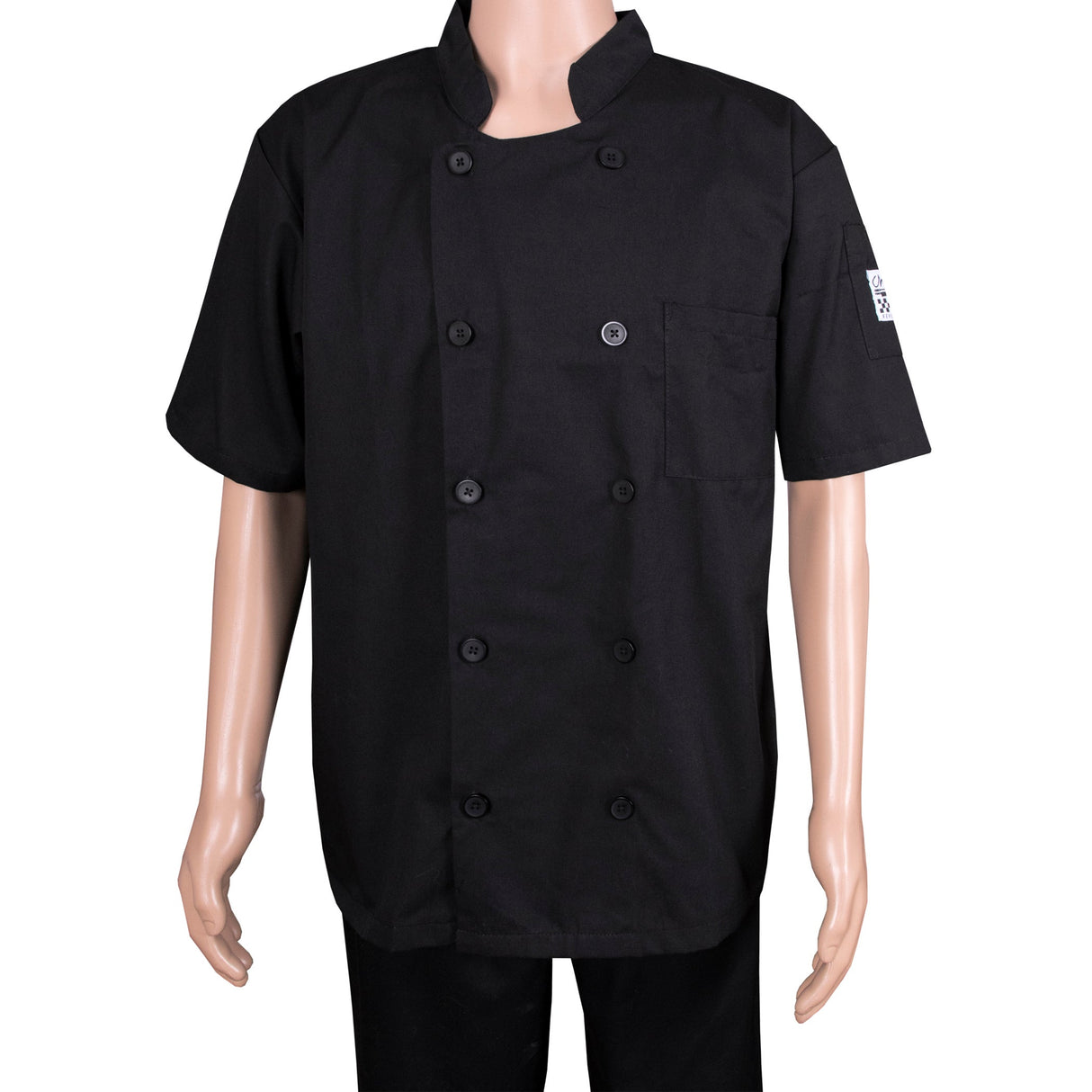 Jacket, Chef, Short Sleeve, Black, Medium, Poly/Cotton Blend,1 - 1 EACH