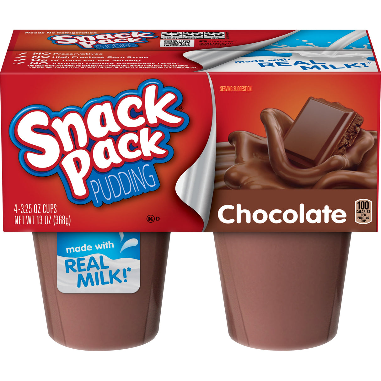 Pudding, Chocolate, Shelf-Stable, Cups, 3.25 Ounce,12 - 4 COUNT