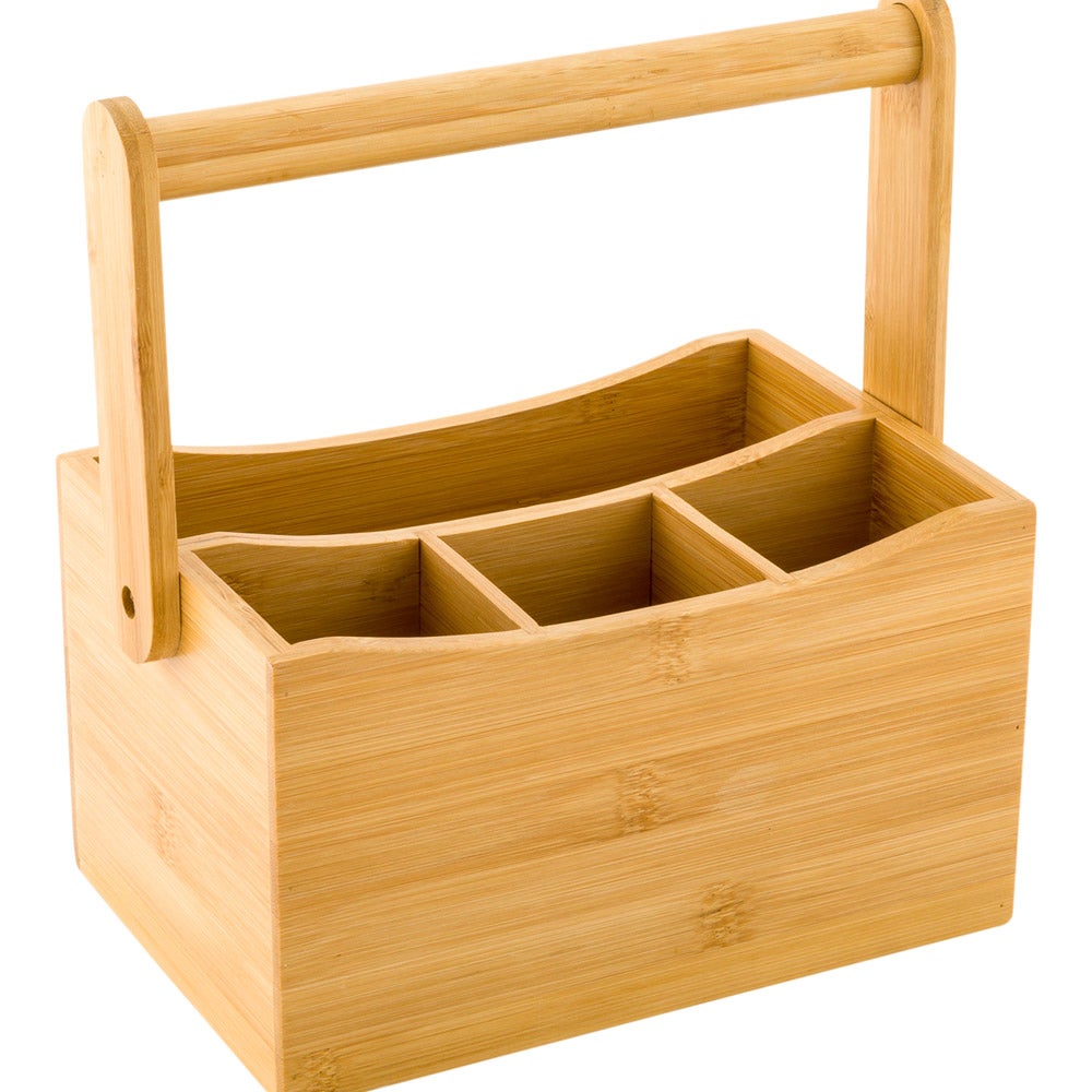 Holder, Flatware, 8.25 x 5 x 9.25 Inch, Natural, Bamboo, with Handle,1 - 1 EACH