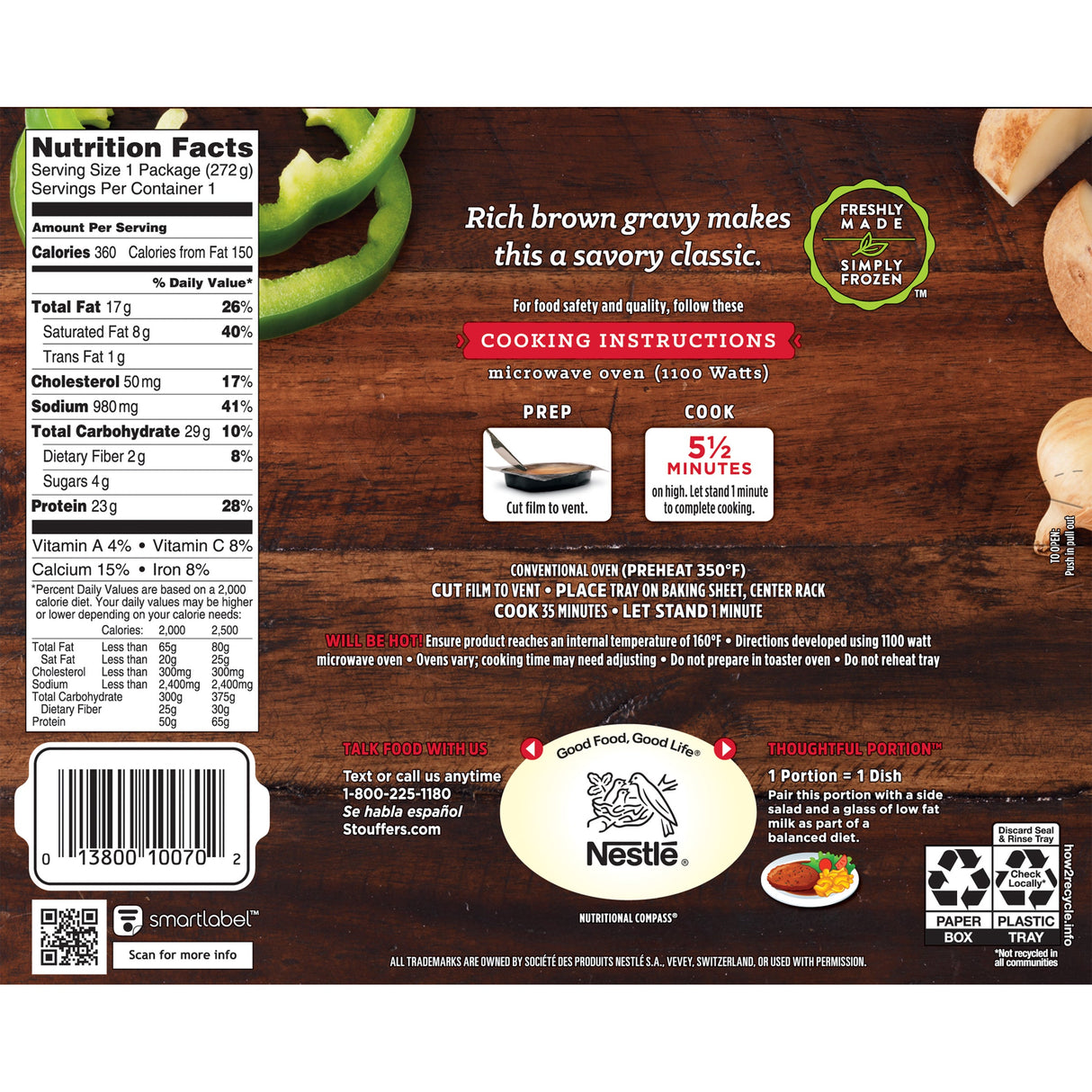 Entree, Salisbury Steak, with Macaroni & Cheese,12 - 9.63 OUNCE