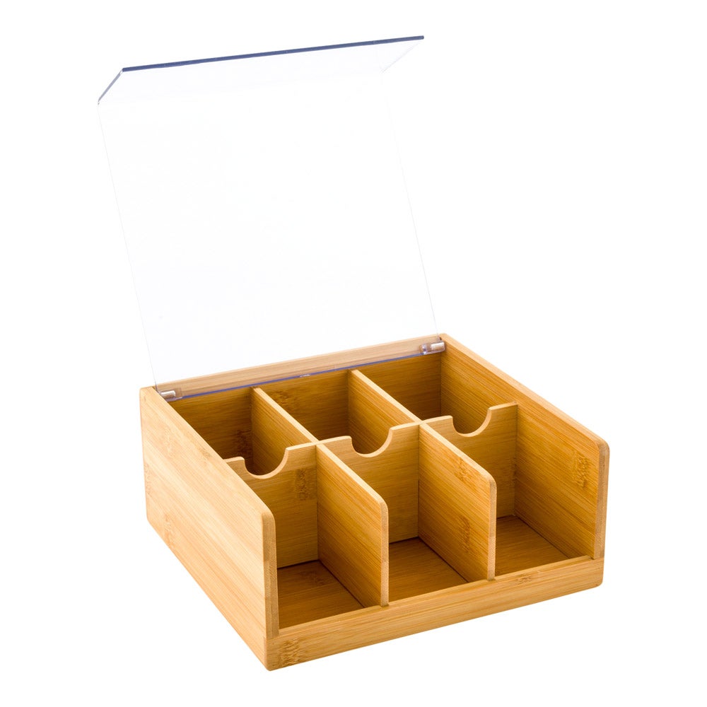 Organizer, Tea, 8.5 x 8 x 3 Inch, Natural, Bamboo, with Plastic Cover,1 - 1 EACH
