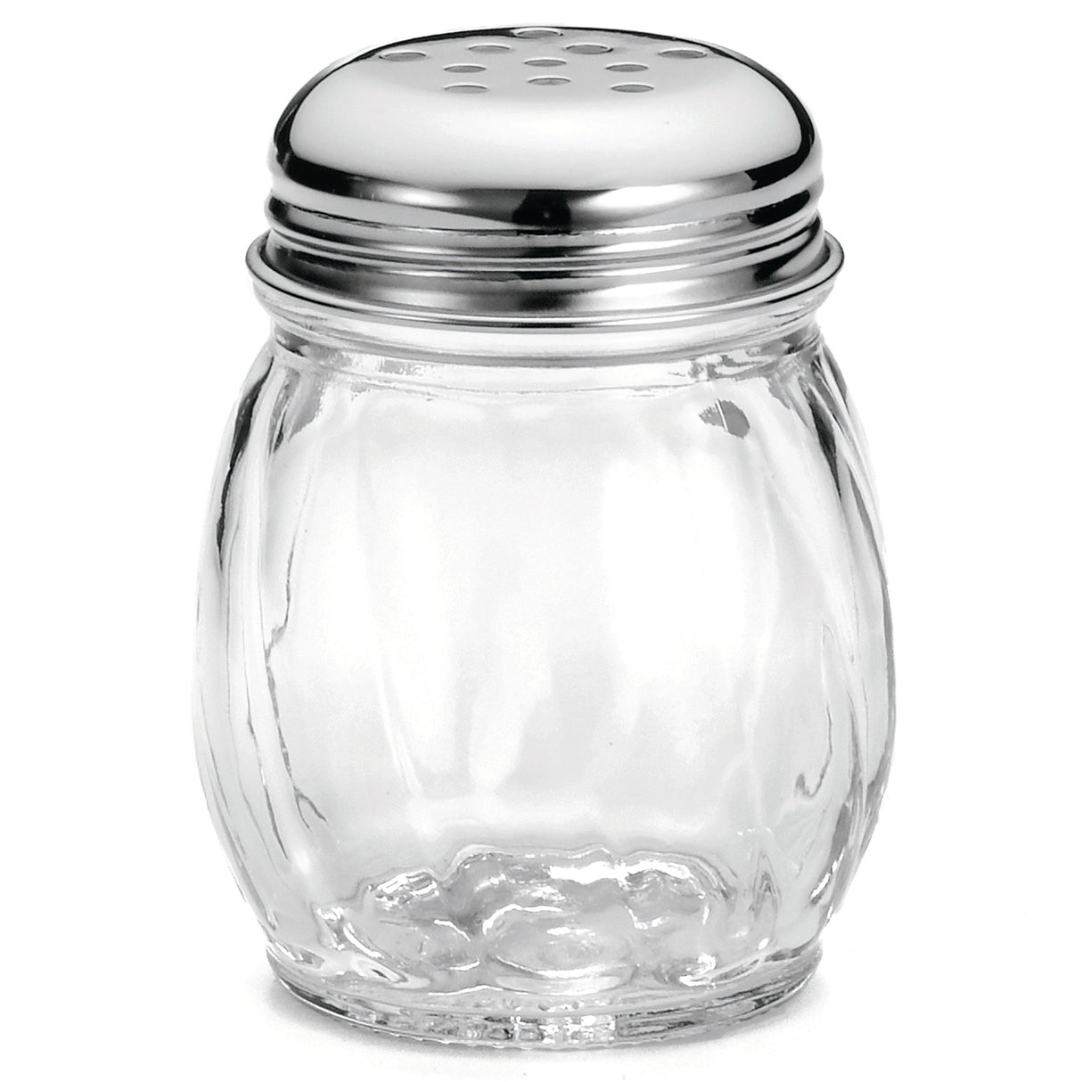 Shaker, Cheese, 6 Ounce, Swirl, Clear, Glass, with Perforated Chrome Plated Tops, 6 Ounce,36 - 1 EACH