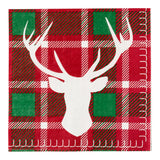 Napkins, Lunch, 3-Ply, Red & Green Plaid with White Reindeer, 13 x 13 Inch,1 - 500 COUNT