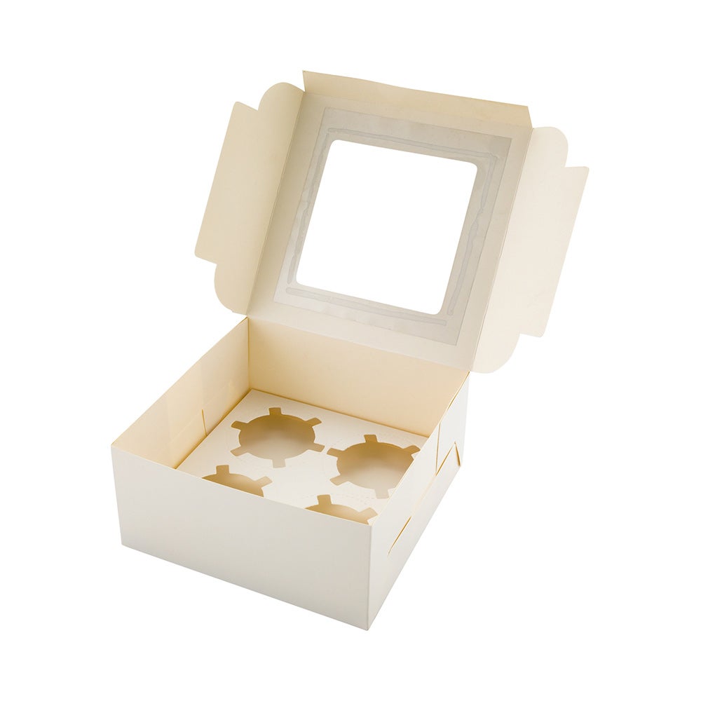 Boxes, Cupcake, 6.25 x 6.25 x 3 Inch, Paper, White, Square, with Hinge Lock Lid & Transparent Window,1 - 100 COUNT