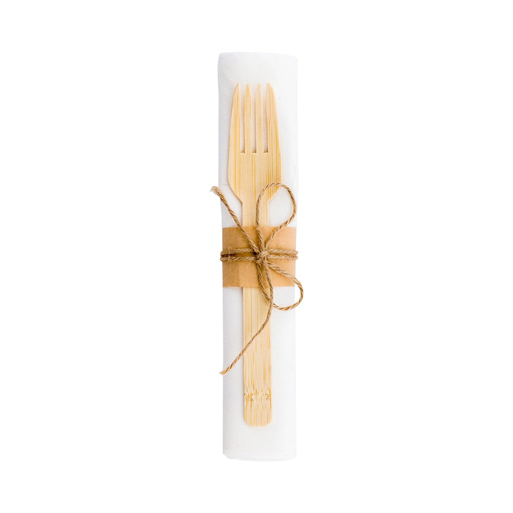 Cutlery Set, Fork/Knife/Spoon, Bamboo, Natural, with Napkin,1 - 100 COUNT