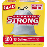 Can Liners, Kitchen, 13 Gallon, White, Tall, with Drawstring,4 - 100 COUNT