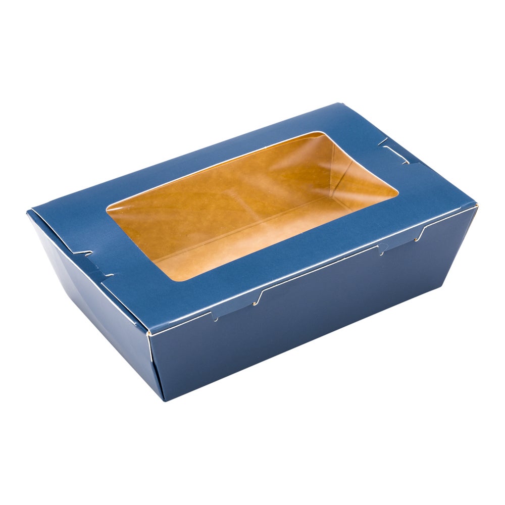 Boxes, Take-Out, 21 Ounce 6.25 x 4 x 1.75 Inch, Paper, Midnight Blue, Rectangle, Hinge Lock, with Window,1 - 200 COUNT