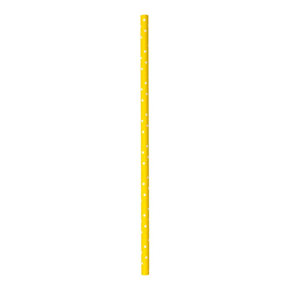 Straws, 7.75 Inch, Paper, Yellow, with White Polka Dots, Biodegradeable, 7.75 Linear Inch,1 - 100 COUNT