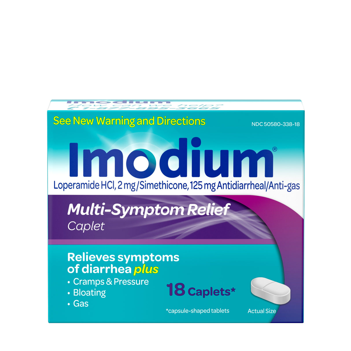 Medicine, Anti-Diarrheal, Multi-Symptom Relief, Caplets,36 - 18 COUNT