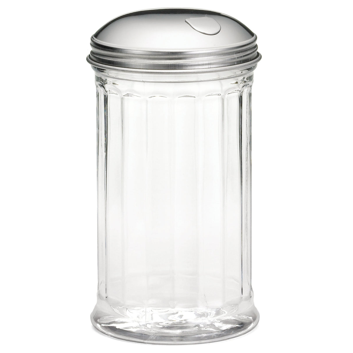 Pourers, Sugar, 12 Ounce, Fluted, Clear with Stainless Steel Side Flap Tops, Polycarbonate, 12 Ounce,24 - 1 EACH
