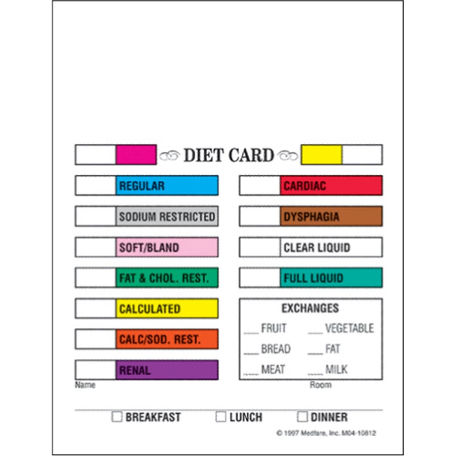 Diet Cards, Multi-Color,1 - 500 COUNT