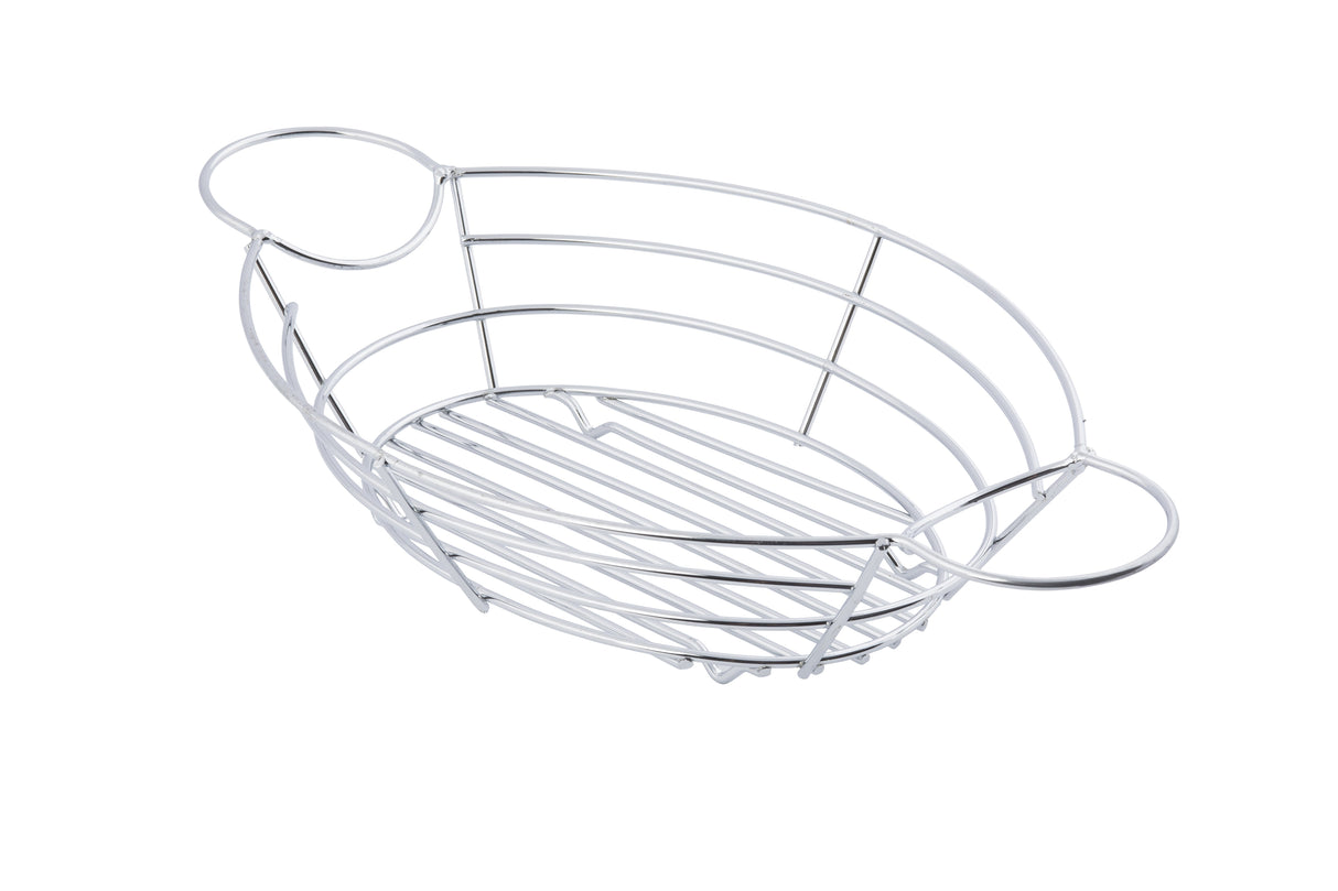 Baskets, Serving, 13 x 7 x 2 Inch, Oval, Silver Meranda, Metal, with 2 Ramekin Holders,1 - 1 EACH