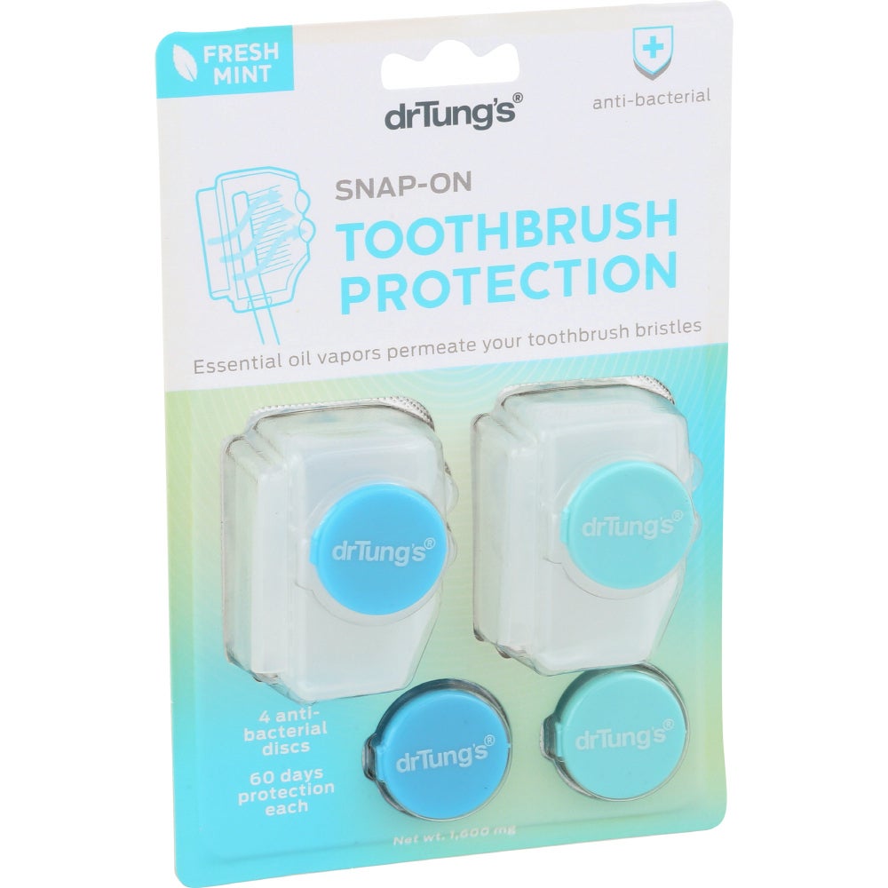 Toothbrush Protectors, Adult Snap-On, Fresh Mint, White, Plastic, with 2 Refill Discs,6 - 2 COUNT