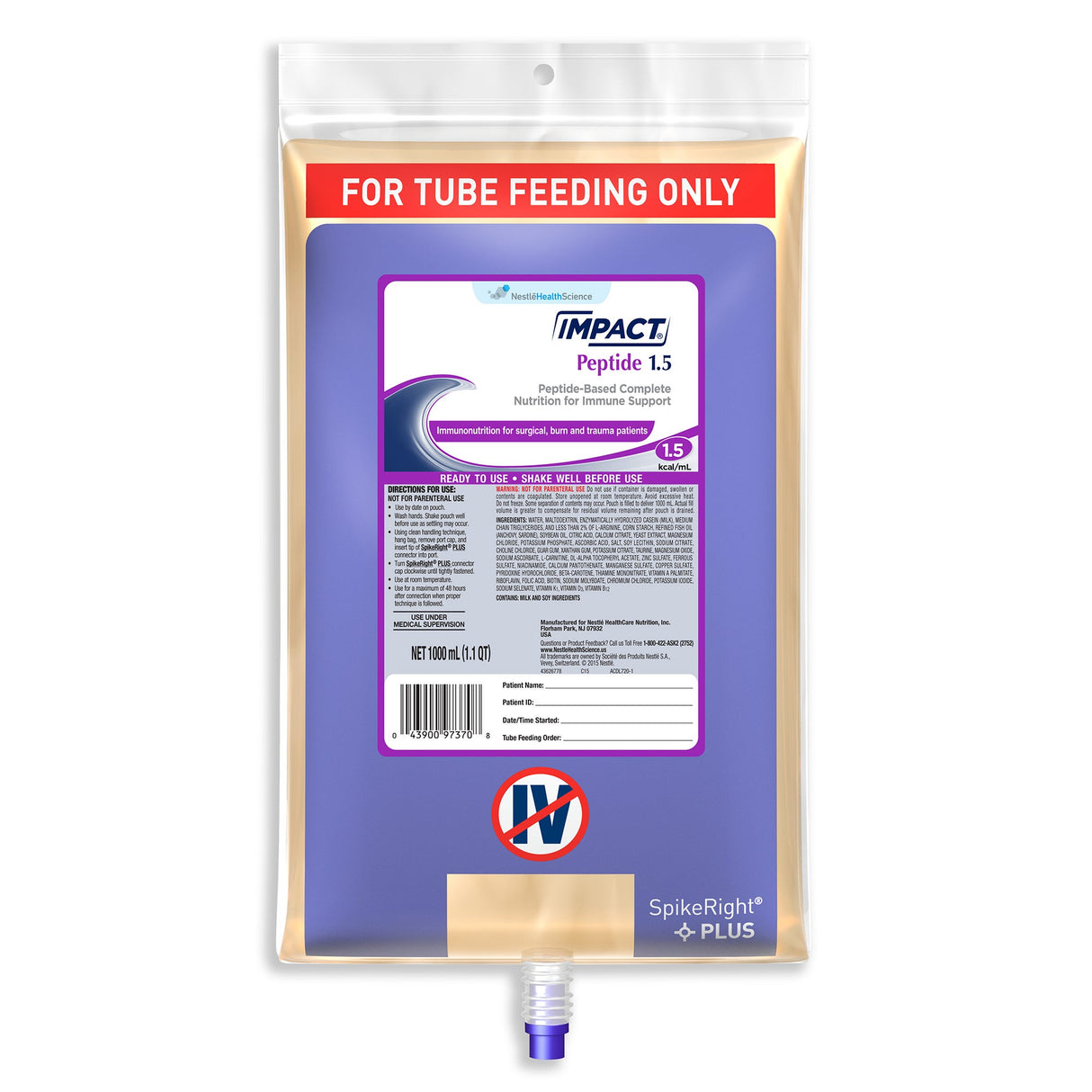 Supplements, Feeding Tube Formula, Impact Peptide 1.5 UltraPak, Unflavored, Liquid,6 - 33.8 FLUID