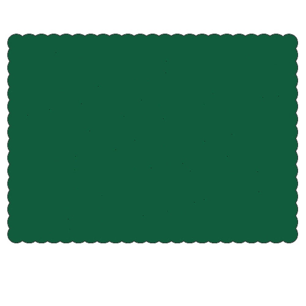 Placemats, 10 x 14 Inch, Paper, Hunter Green, Scalloped Border, Linen-Embossed,1 - 1000 COUNT