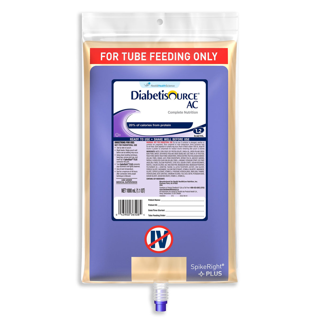 Supplements, Feeding Tube Formula, Diabetisource AC Spike Right Plus, Unflavored, Liquid,6 - 33.8 FLUID
