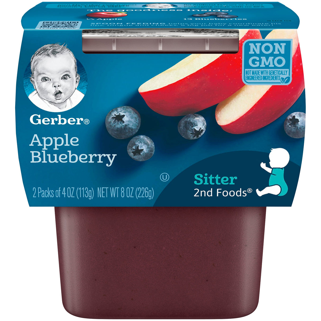Baby Food, Apple & Blueberry, 2nd Foods, 4 Ounce,8 - 2 COUNT