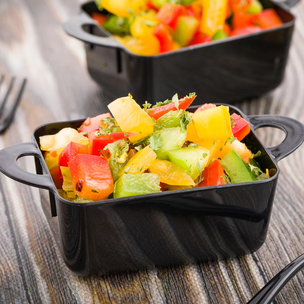 Dishes, 3.75 Inch, Plastic, Black Cocotte Design, Rectangular, Heavyweight, with Loop Handles, 3.75 Linear Inch,1 - 100 COUNT