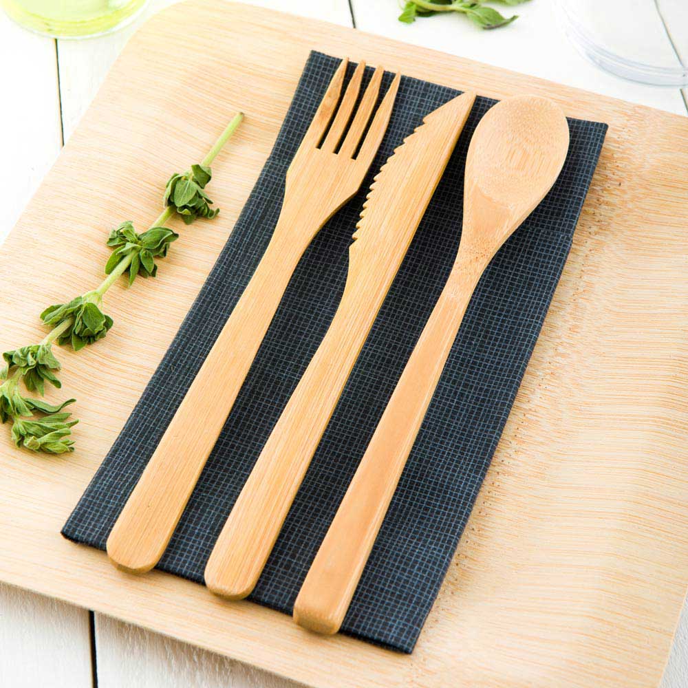 Cutlery Kits, Fork/Knife/Spoon, Bamboo, 8 Inch, 8 Linear Inch,1 - 100 COUNT