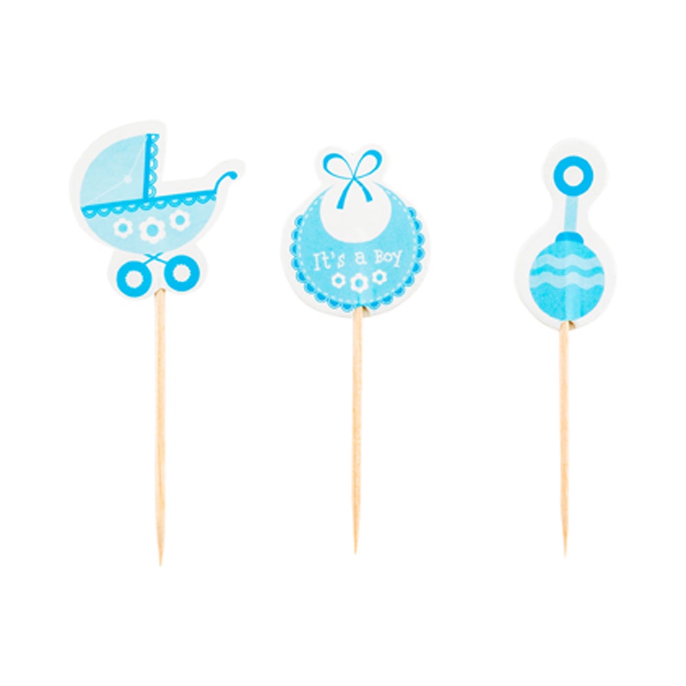 Cake Toppers, Baby Shower, 3.5 x 1.5 Inch, Paper, Blue, 24 Pieces,1 - 24 COUNT
