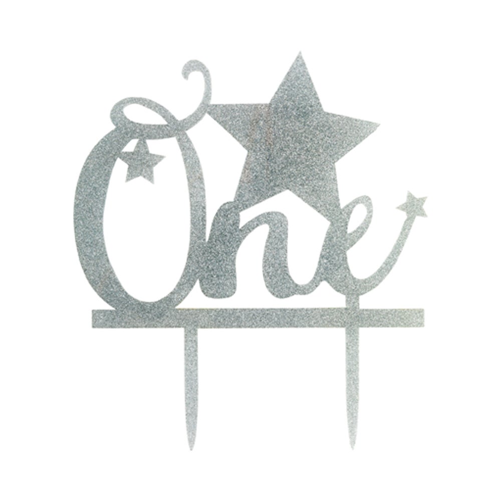 Cake Topper, Stars, 6.5 x 5 Inch, Acrylic, Silver, Glitter,1 - 1 EACH
