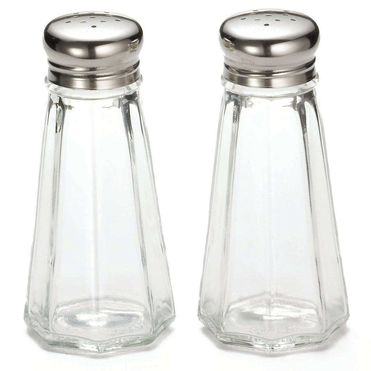 Shakers, Salt & Pepper, 3 Ounce, Paneled, Glass with Stainless Steel Tops, 88 Milliliter,1 - 24 COUNT