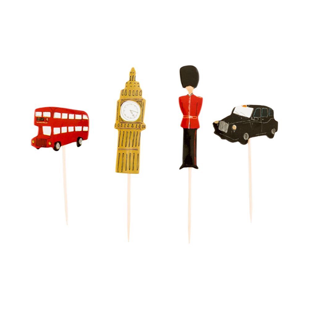 Cake Toppers, London, 4.25 x 1.5 Inch, Paper, Assorted, 24 Pieces,1 - 24 COUNT