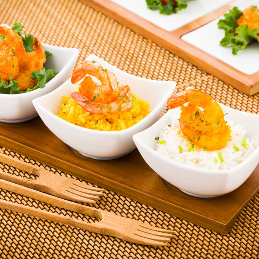 Bowl Set, Porcelain Triplet, Cocktail, Mini, White, with 12 x 4 Inch Bamboo Tray,1 - 1 EACH